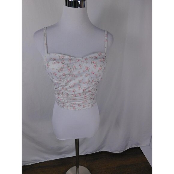 Shein Tank Top Womens Small Floral Print Ruched Crop Adjustable Straps - Picture 1 of 12
